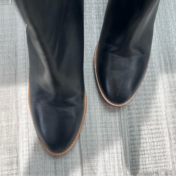 Chloe Black Leather Ankle Boots with Gold Zipper Accent - Picture 7 of 10